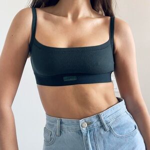 Skims | “Scoop” ribbed elastic spaghetti strap bralette in hunter green | Size S